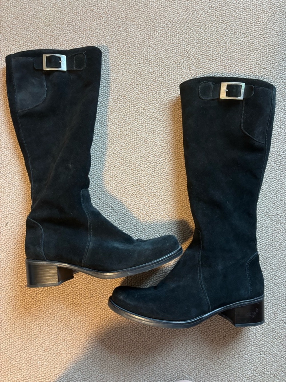 Black Suede La Canadienne Knee-High Boots with Buckle size 8.5 M